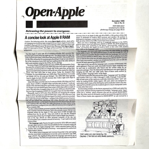 Vintage Open Apple. 3 Issues. Oct Nov Dec 1986. Like New Condition. - Picture 5 of 6